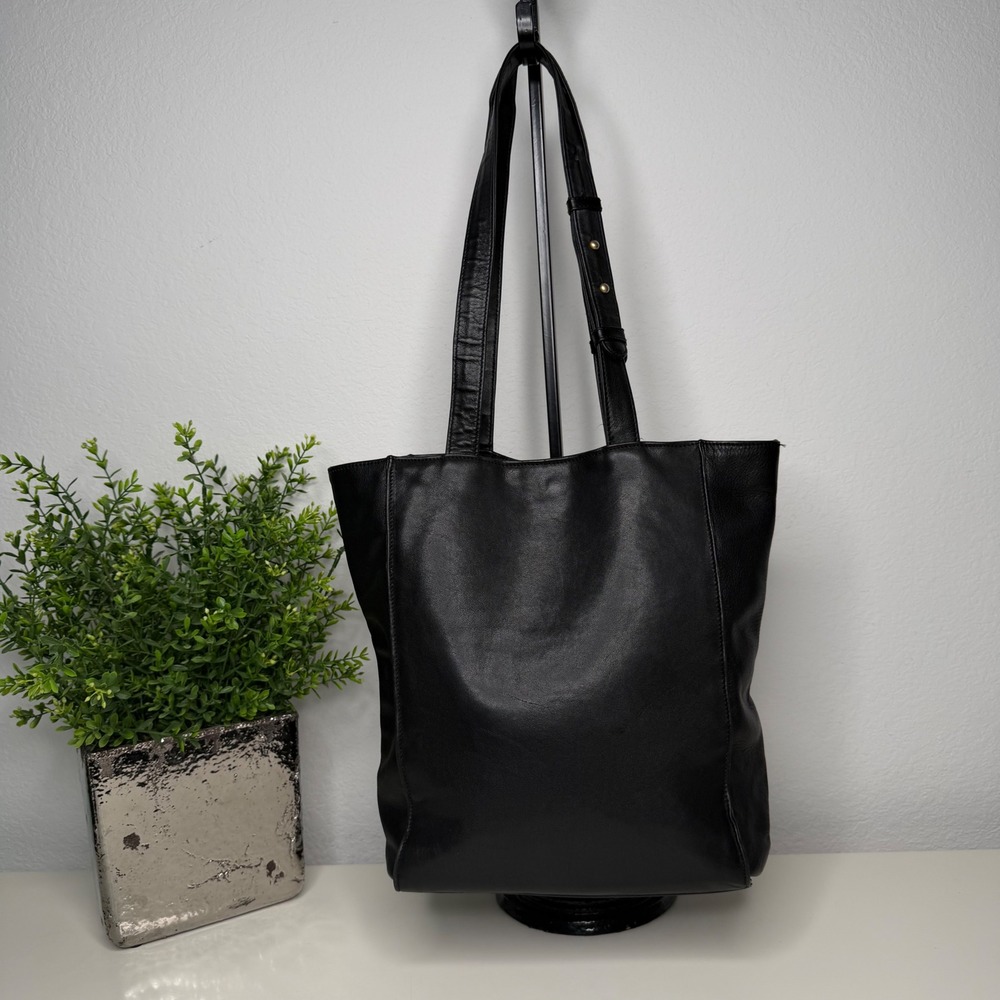 Vintage Simón Tote Bag Women‎ Black Leather Adjustable Strap Minimalist Academia